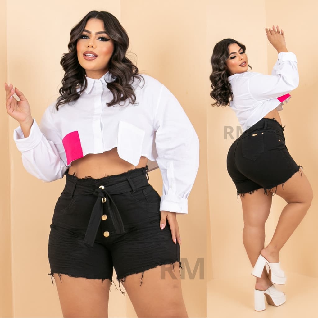 Roupas Femininas Short Jeans feminino Plus Size Com Lycra