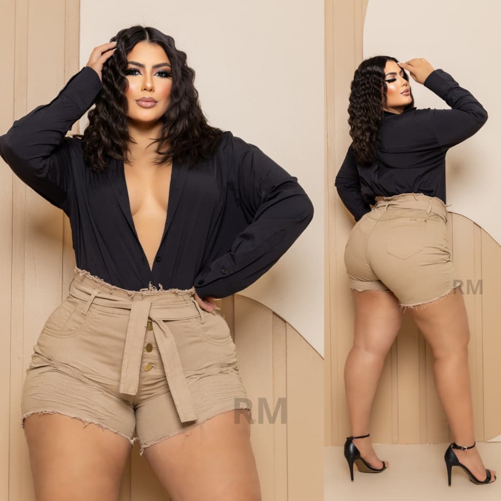 Shorts Jeans Feminino Plus Size Com Lycra 44 / 54 Cintura Alta moda feminina