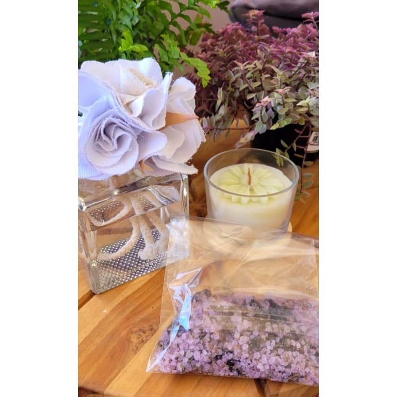 Coleção Harmonia Do Campo: Kit aromatizador (250ml), vela aromática e escalda pé