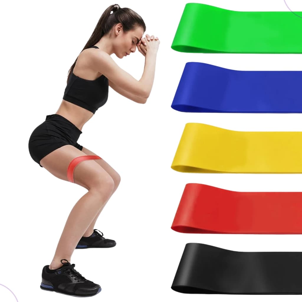 Kit Com 5 Super Faixa Elástica Mini Band Treino Funcional Exercícios Musculação Fisioterapia Yoga