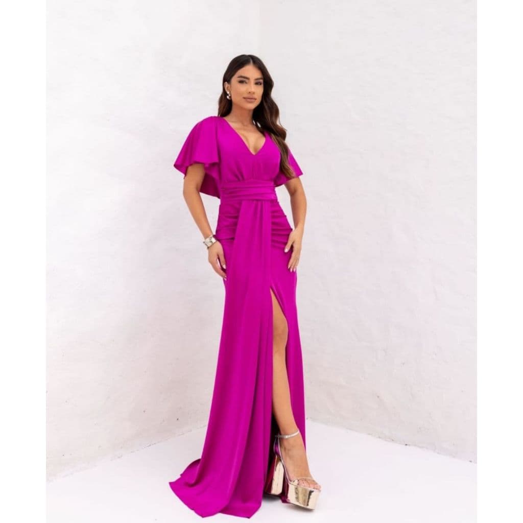 Vestido longo feminino luxo casamento Festa madrinha longo Babado Manga verão outono elegante Solta Drapeado Elegancia
