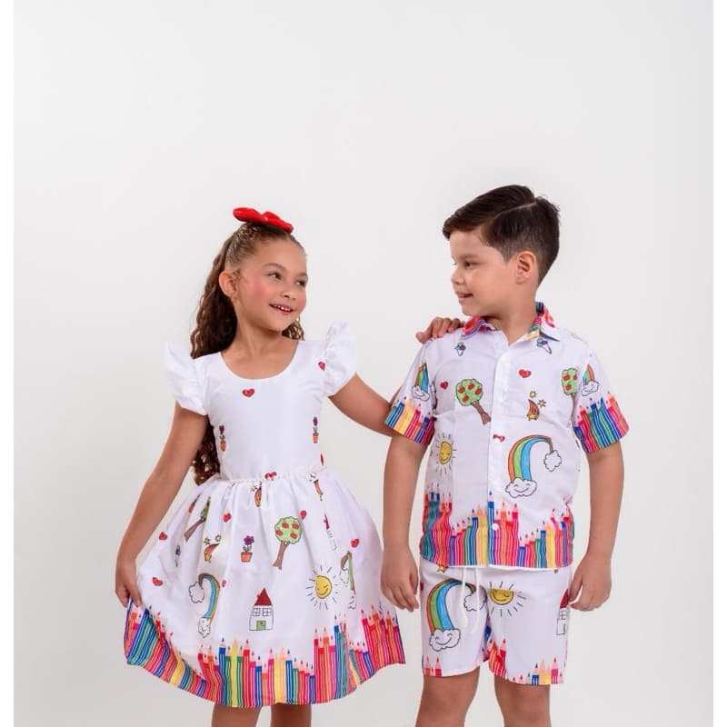 Vestidos formatura infantil abc aquarela branco lápis rodado temático festa luxo festa formatura(com manga)