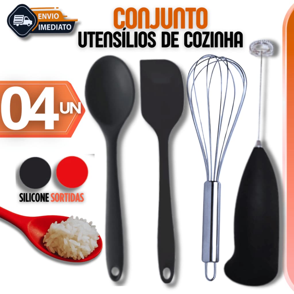 04 Utensílios de Cozinha - Colher de Silicone Espátula de Silicone Fuet Batedor de Ovos Misturador de Bebidas Qualidade