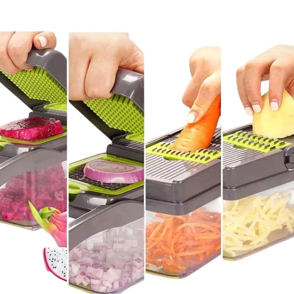 Cortador Ralador Legumes Verdura Queijo Alimentos Multiuso Manual - Cinza com Verde