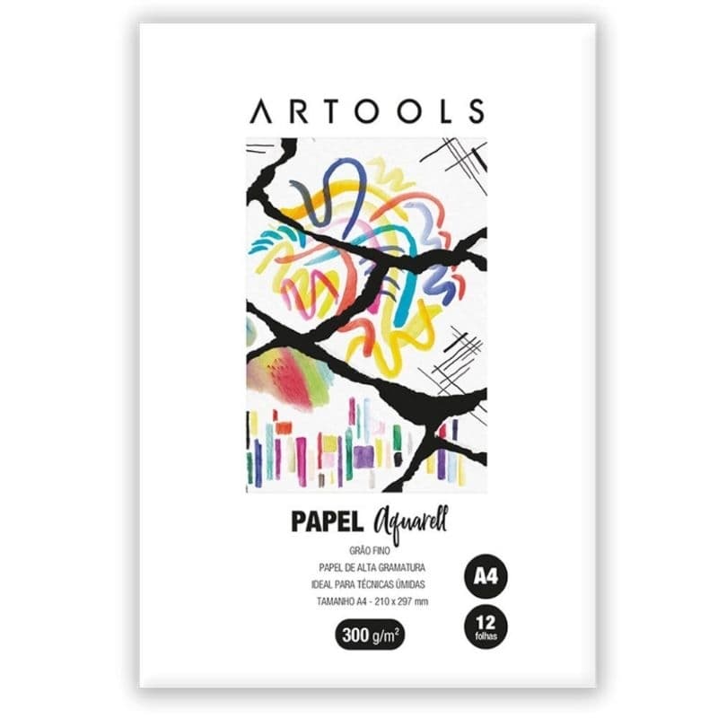 Bloco Aquarela Aquarell Branco 300 g/m² Grain Fine A-4 21,0 x 29,7 cm com 12 Folhas Artools