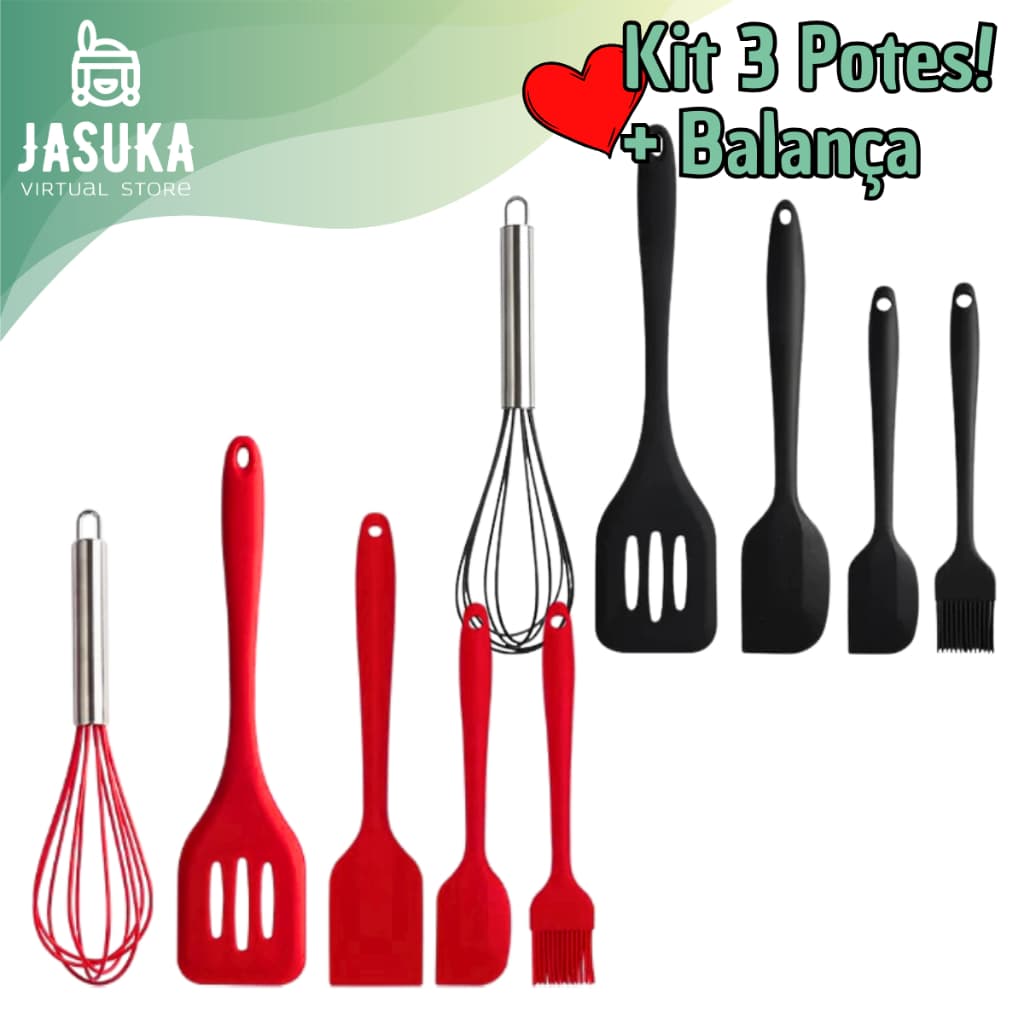 Kit Com 5 Utensílios De Cozinha em  Silicone Espátulas Pincel Batedor de Ovos