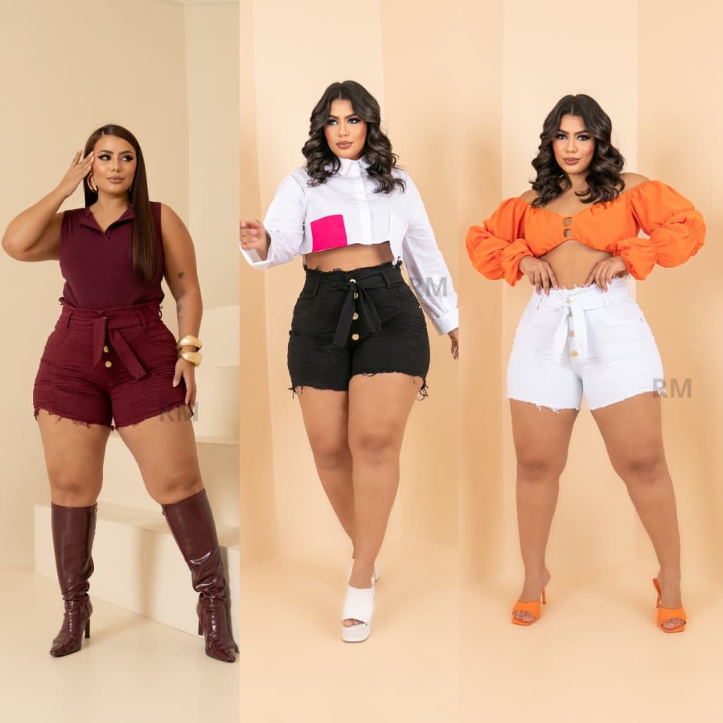 Short Jeans Feminino Plus Size Com Lycra 44 / 54 Cintura Alta