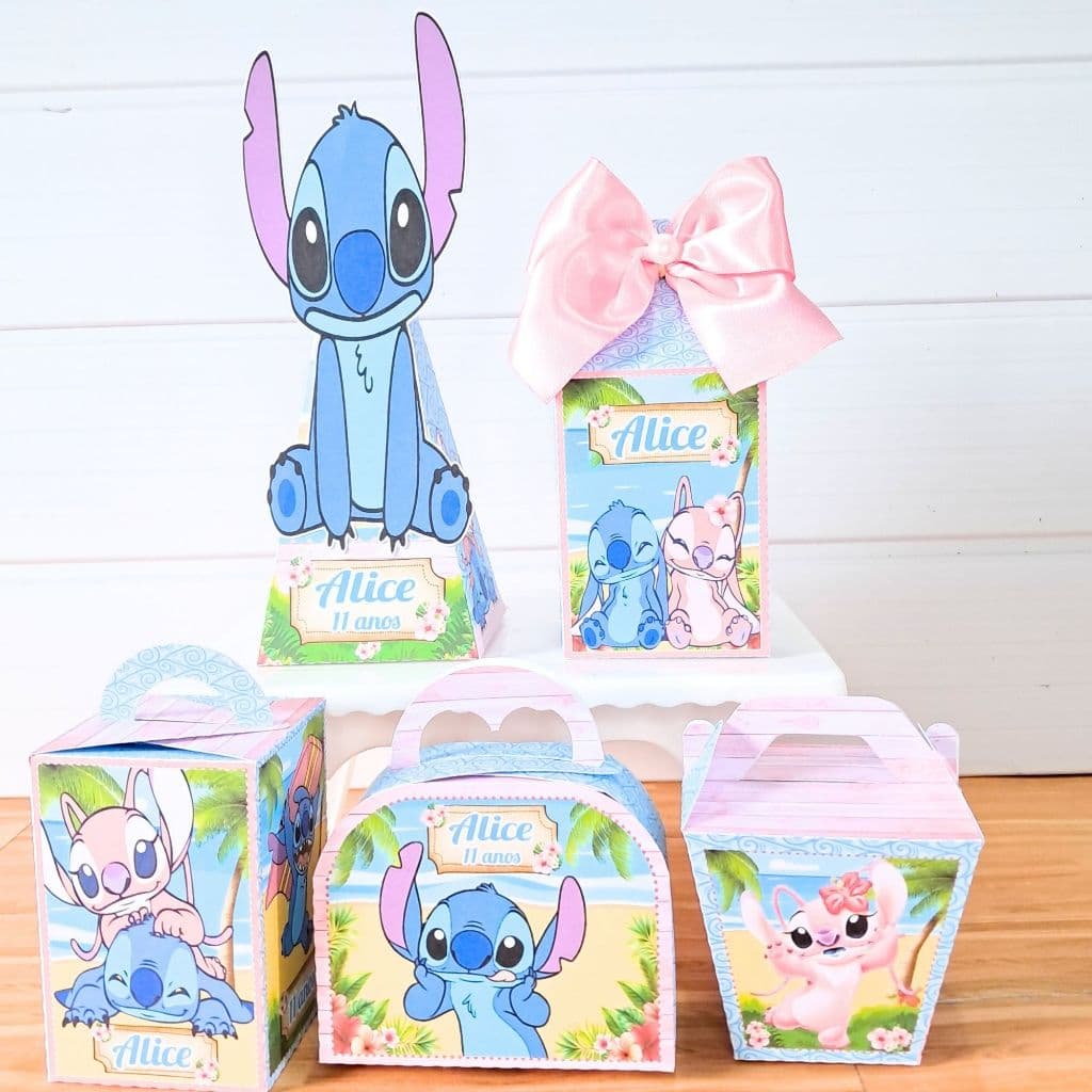 PEGUE E MONTE Kit Personalizados STITCH E ANGEL POOL PARTY| Lembrancinhas Festa Infantil