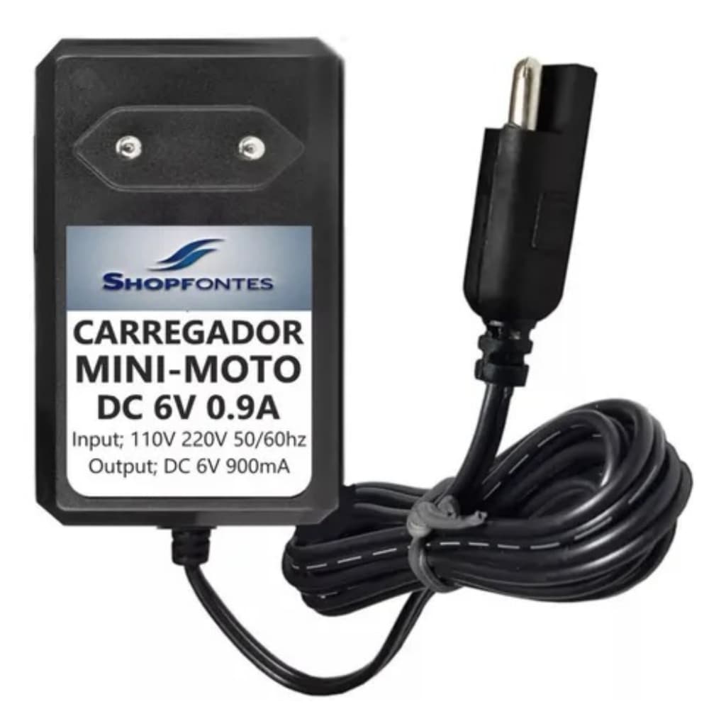 CARREGADOR PARA MOTO ELETRICA 6V 900MA CARRO ELETRICOS BRINQUEDOS
