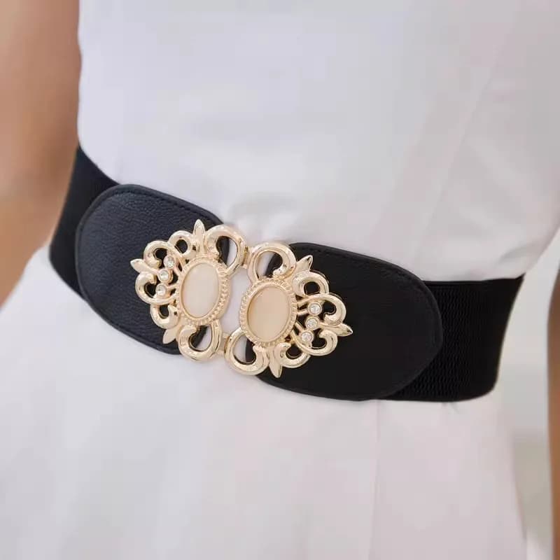 Cinto Feminino Perolado com Elástico Moda | Acessório Elegante para Vestidos, Casacos e Saias
