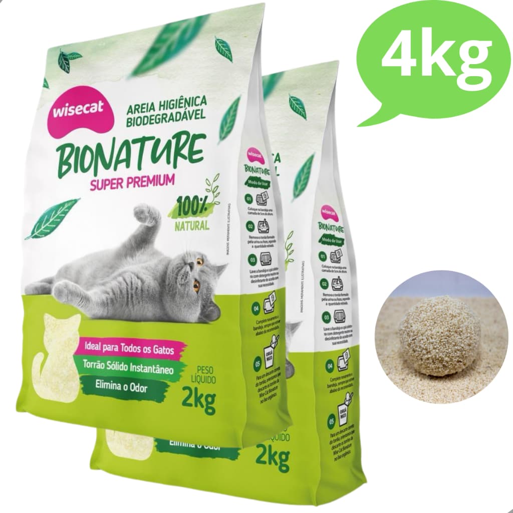 KIT 2 Areia Sanitária Higiênica para Gatos Mandioca Premium Natural Biodegradável Wisecat 2KG