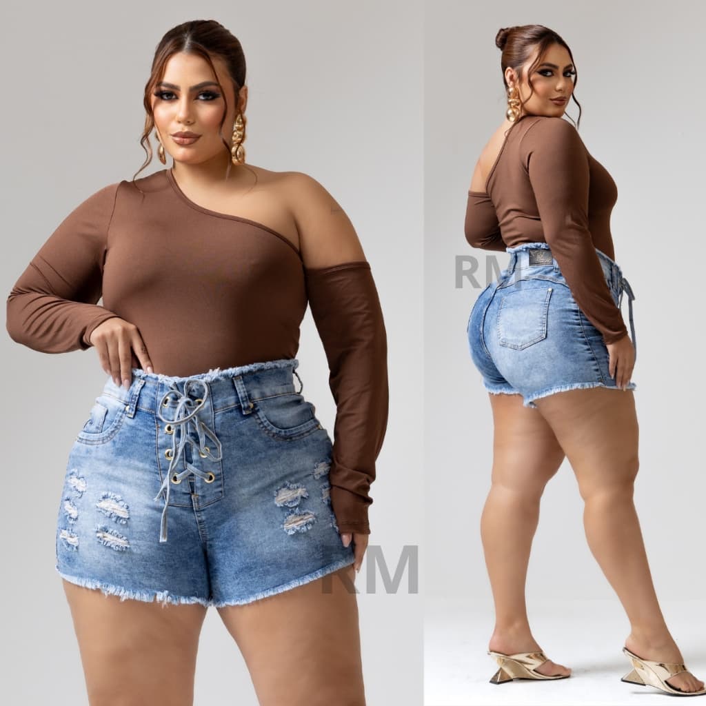 Roupas Femininas Shorts Jeans Plus Size C/ Lycra Moda Feminina