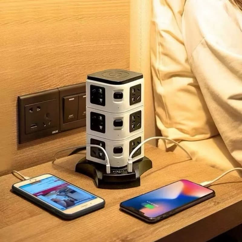 Tomada Elétrica Vertical Filtro de Extensão De 12 Tomadas Torre de Mesa Elétrica com Proteção Contra Sobrecarga Bivolt
