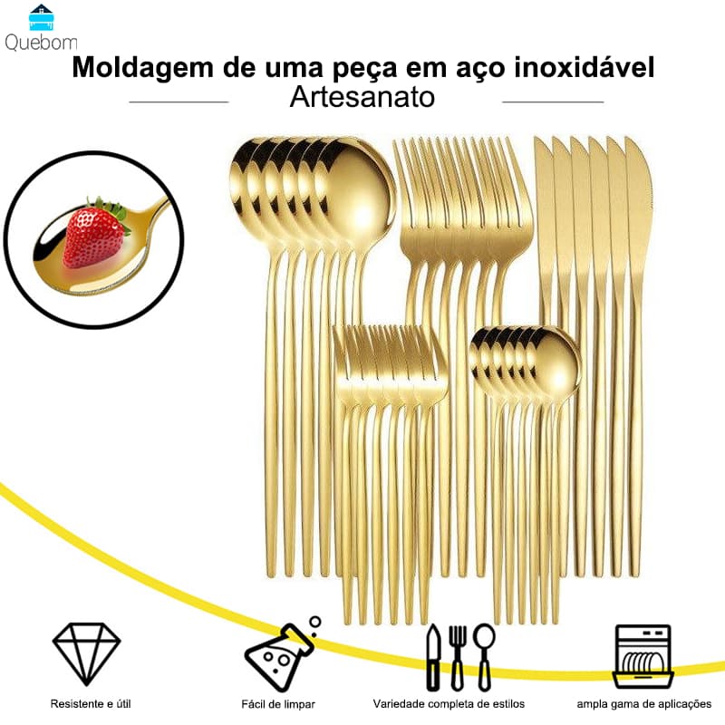 jogo  de talheres 24 Peças faqueiro talher colher garfo Aço Inox Cozinha Quebom