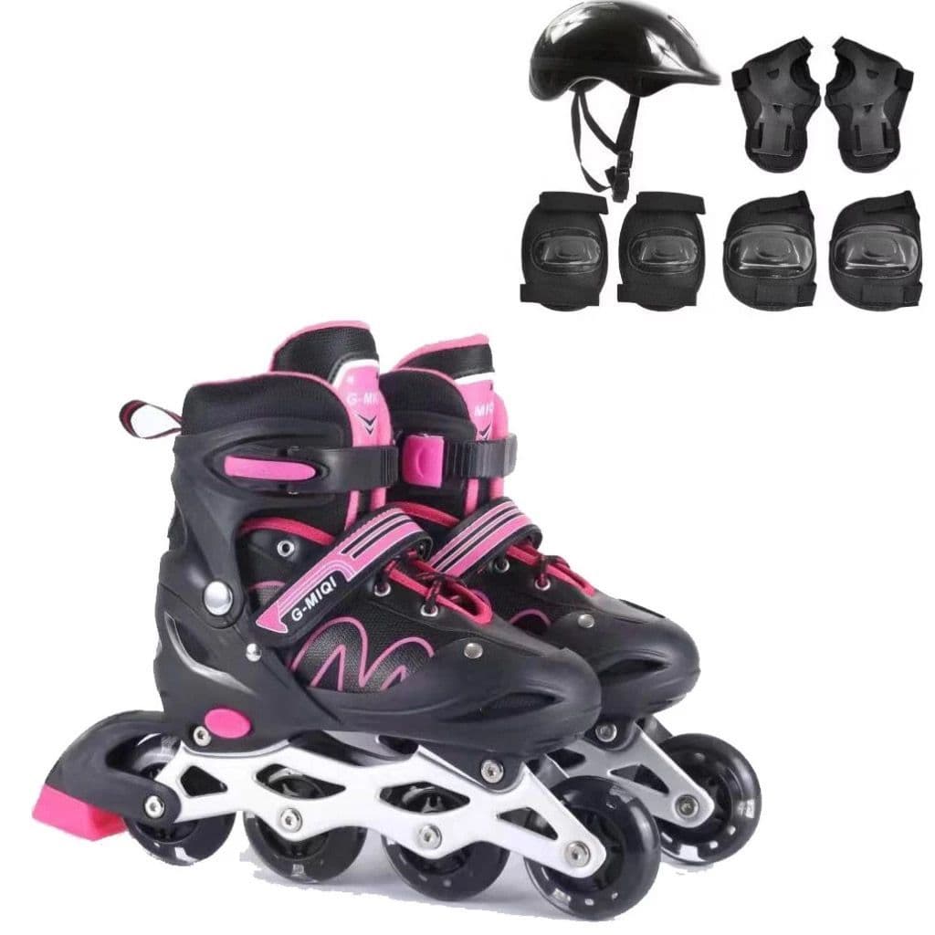 Patins Roller Inline Ajustável Com Luz De Led Com  Kit Proteção Várias Cores E Tamanhos Promoção