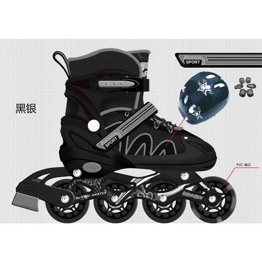 Patins Roller Inline Ajustável Com Luz De Led Com  Kit Proteção Várias Cores E Tamanhos Promoção
