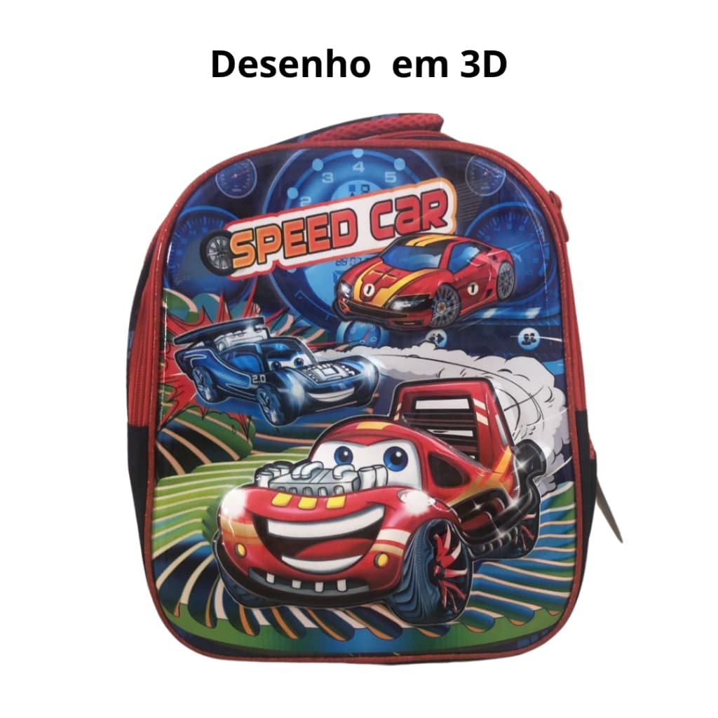 Mochila Escolar Infantil 3D Carro – Reforçada e Impermeável