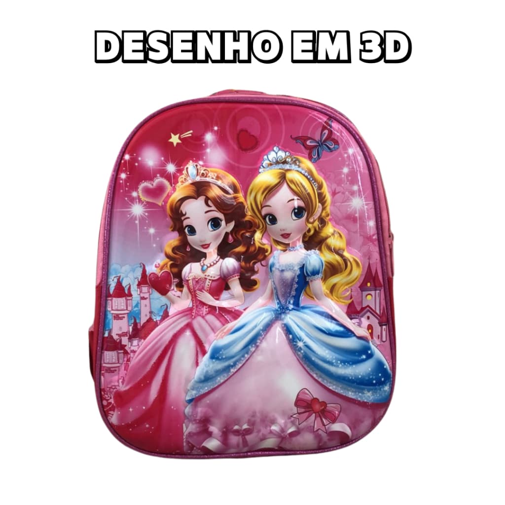 ✨ Mochila Infantil 3D Menina | Estampa Princesas, Sereia e Unicórnio – Ideal para Escola