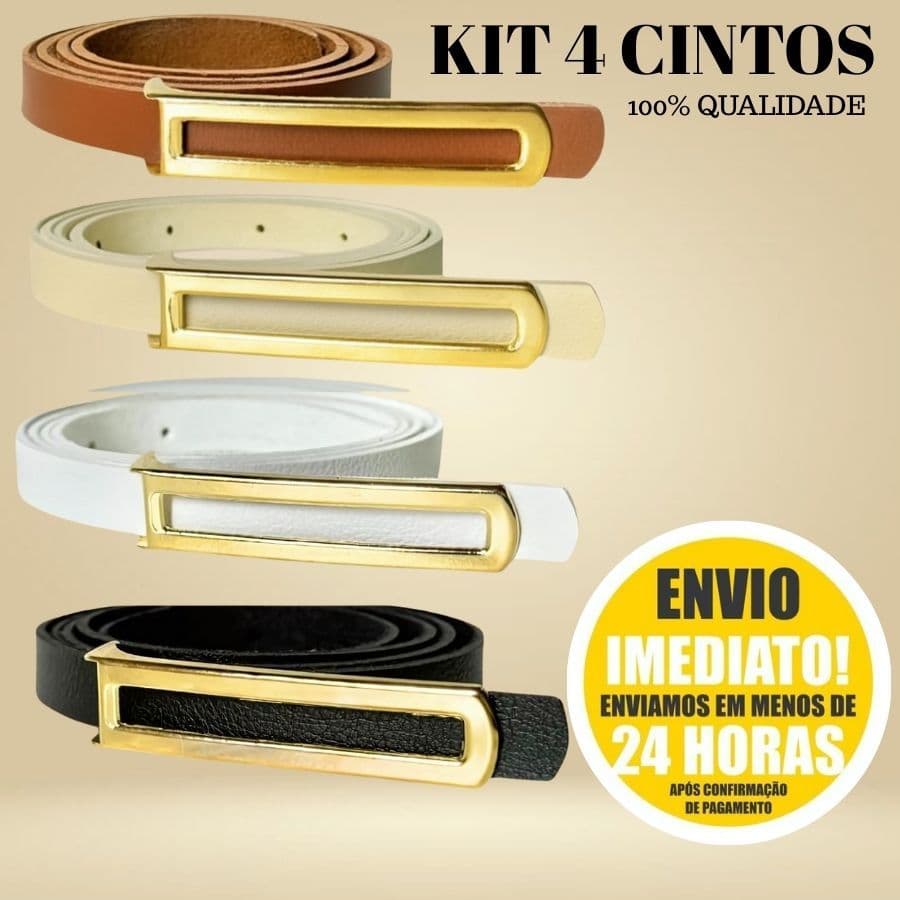 Kit 4 Cinto Feminino Com Fivela Dourada Elegante Moda Casual Social