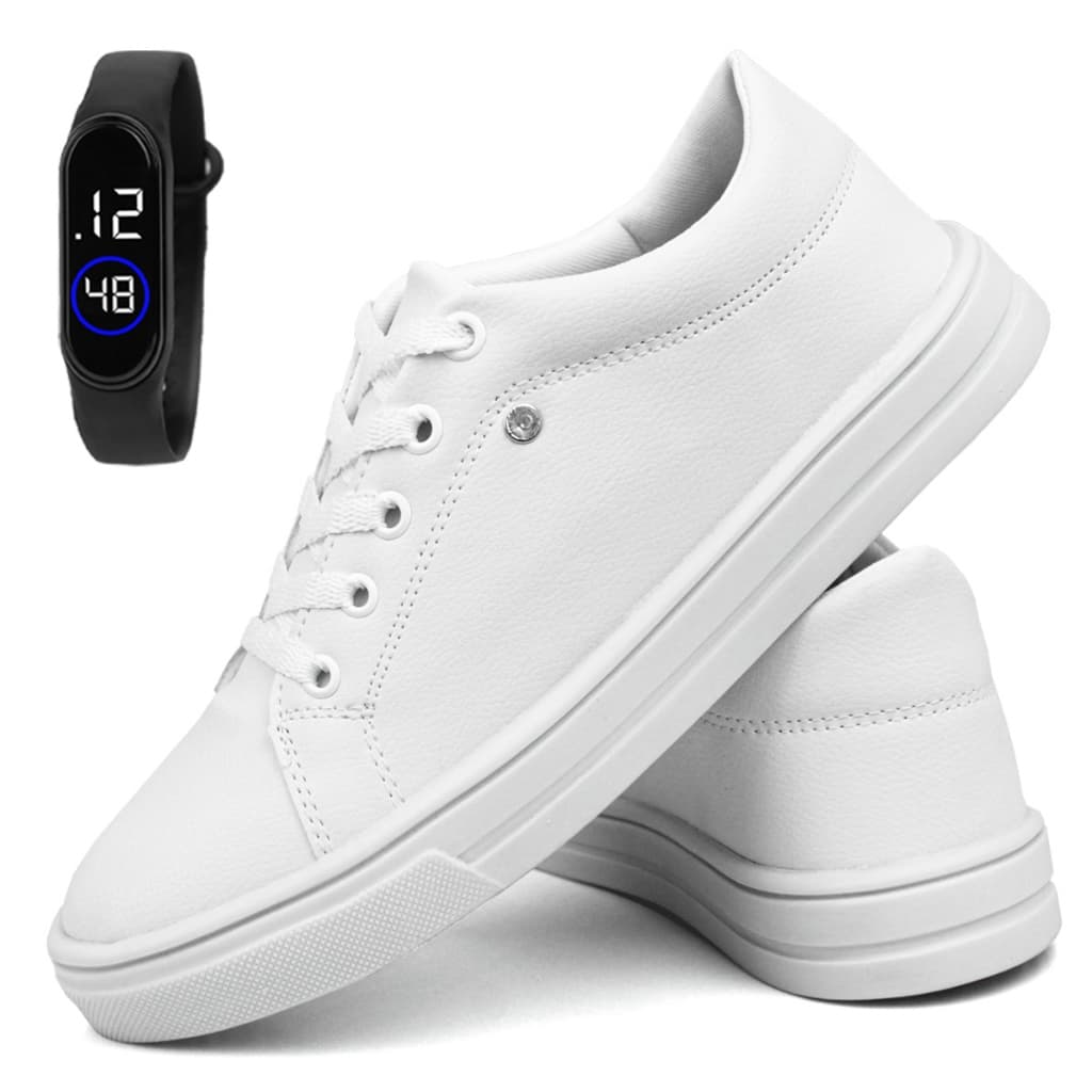 Sapatênis Casual Feminino Leve e Confortavel Pro Dia a Dia Design Moderno + Relógio Digital Brinde