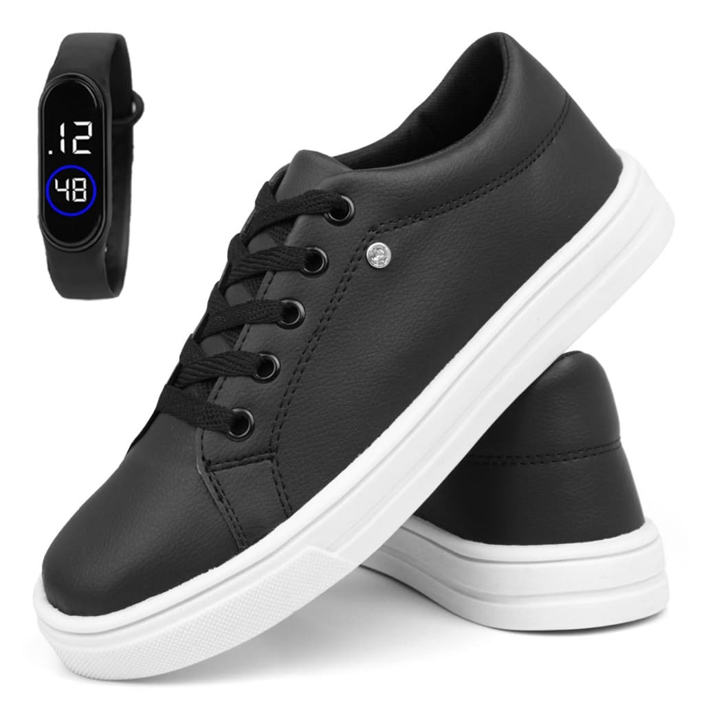 Kit Sapatênis Casual Feminino Leve e Confortavel Pro Dia a Dia Design Moderno + Relógio Digital