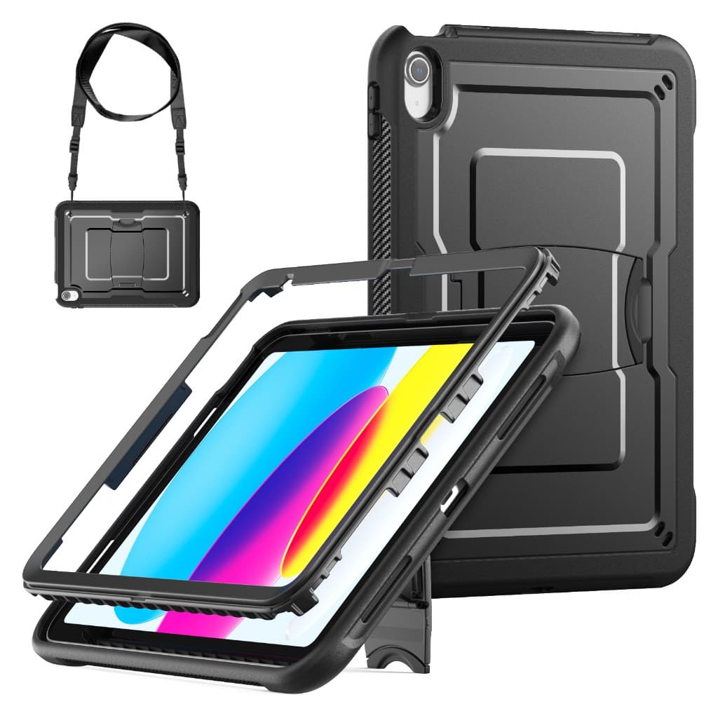 Capa à prova de quedas com cobertura total, suporte e alça de ombro para iPad 11ª A16/Air11 M2 M3/10ª/9ª/8ª/Air3/Pro10.5