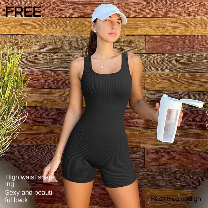 Conjunto Fitness Canelado Feminino Macaquinho Macacão Academia Poliamida Short Yoga Roupa Conjunto Academia