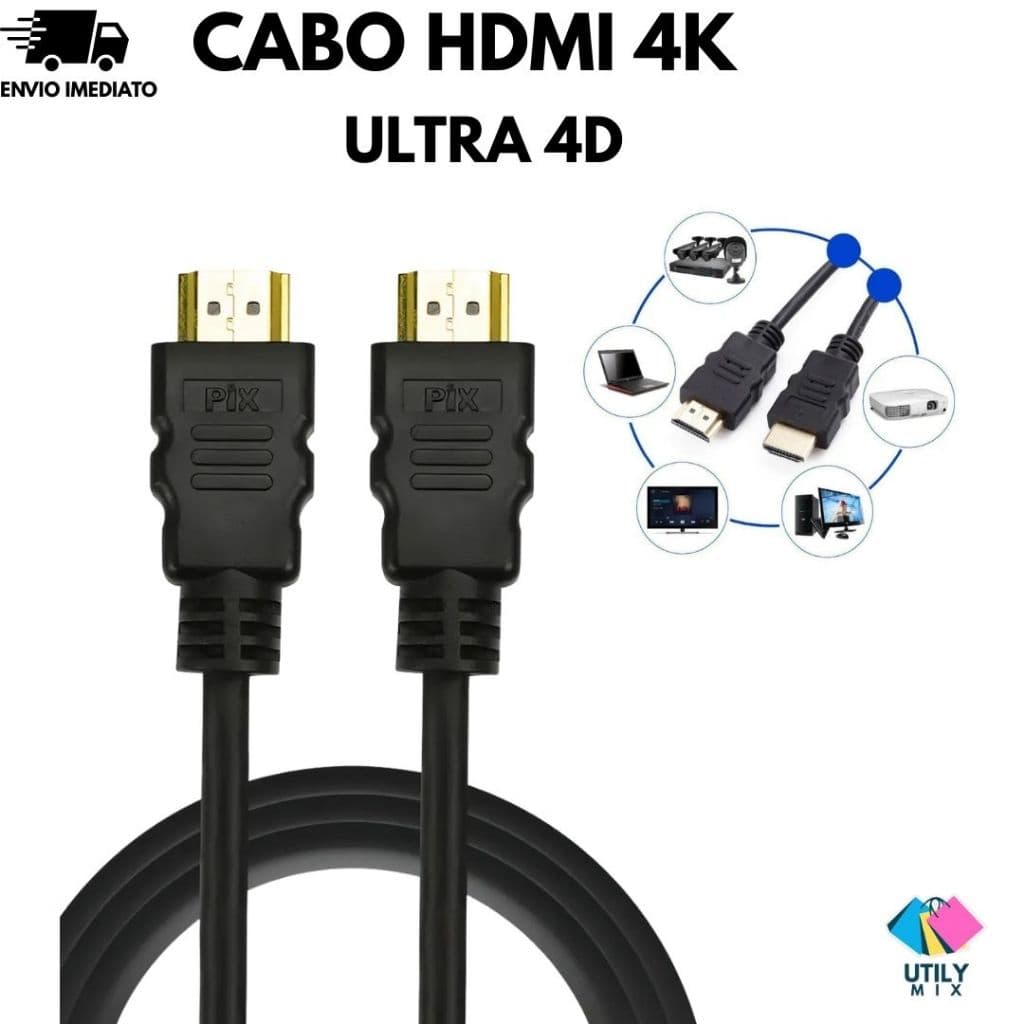Cabo HDMI  Ultra 4D 2Metros TVs Monitores Consoles Projetores