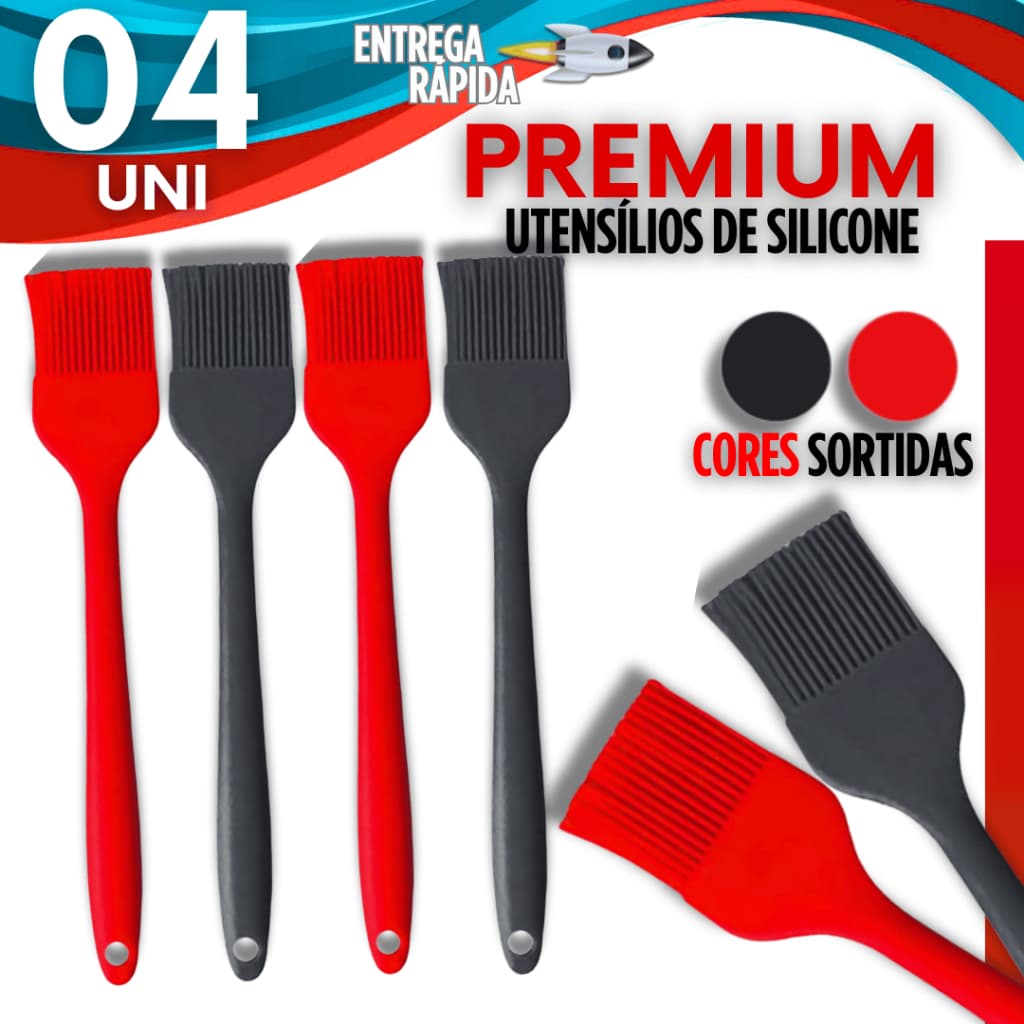 Kit 1/2/4 Pincel Pincéis de Silicone Grande Culinário Untar Forma Pincelar Cozinha Vermelho ou Preto