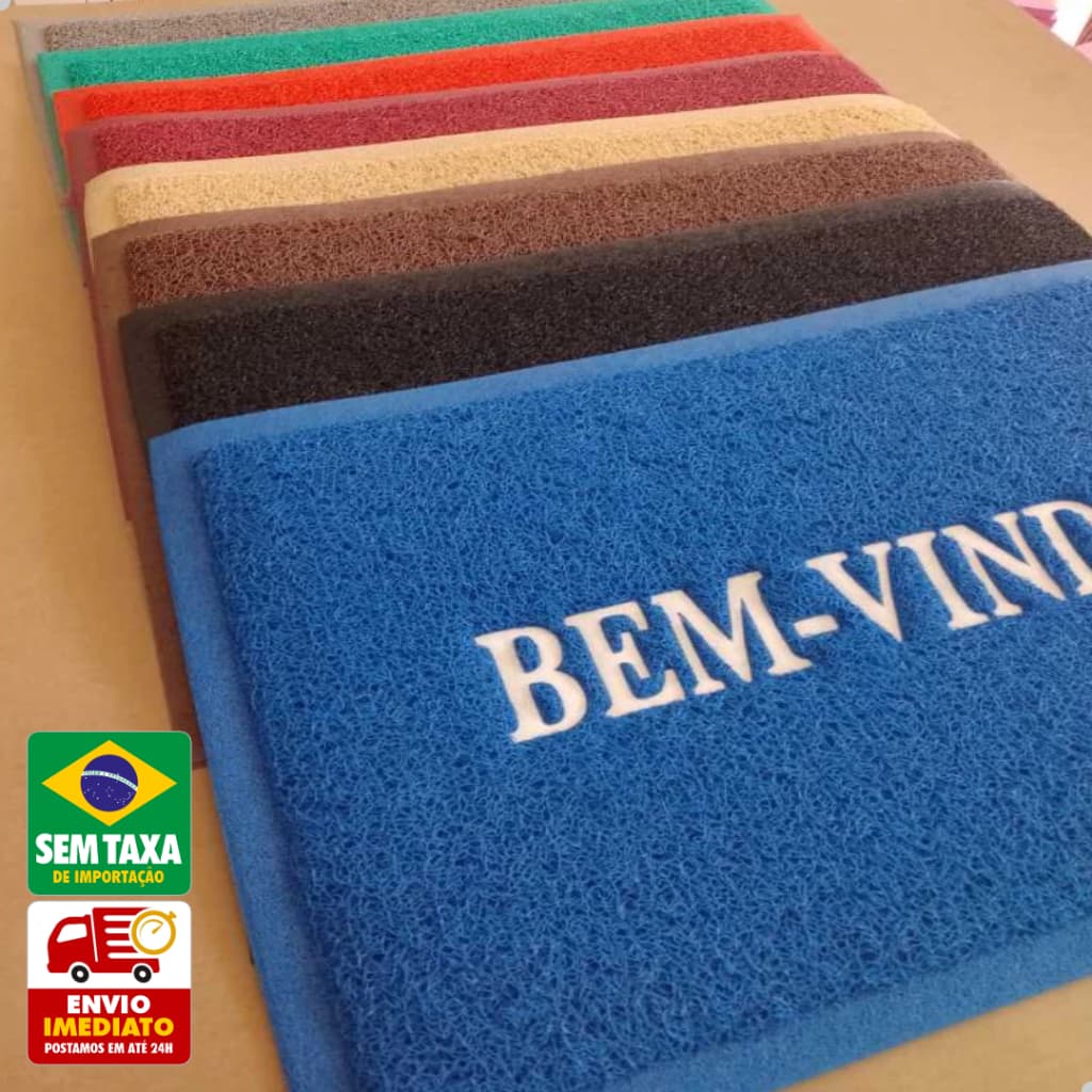 Capacho Bem-Vindo Multicolorido 60x40cm Entrada de Casa Tapete Antiderrapante PVC Emborrachado