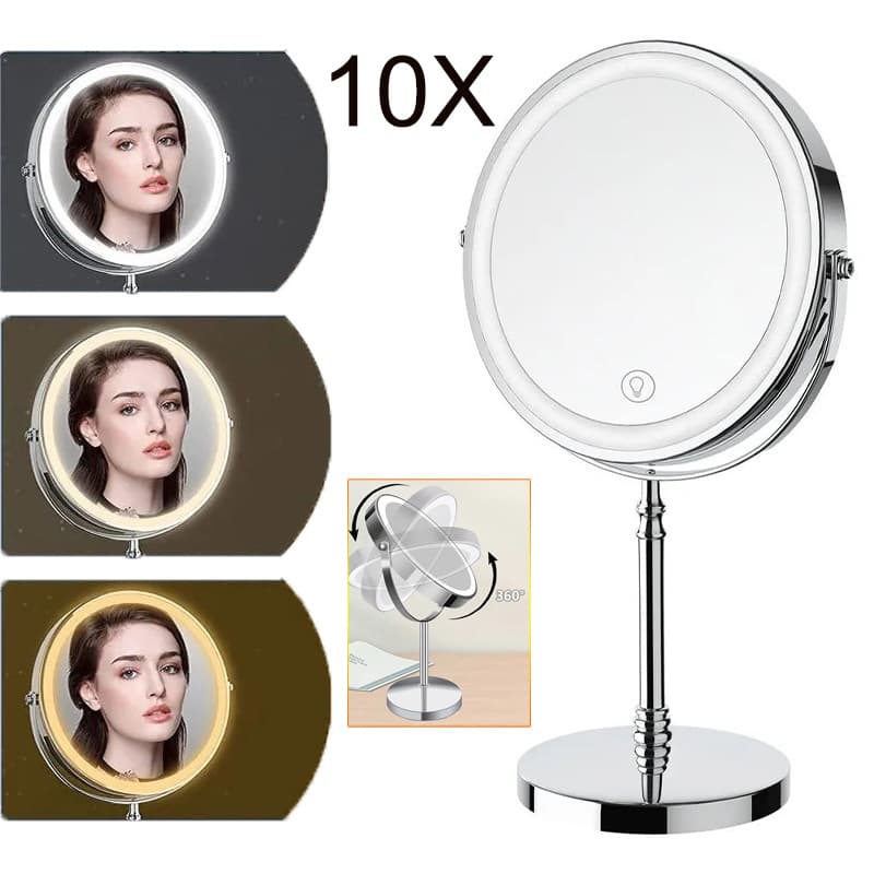 Espelho com Led De Mesa Com Aumento 10x Led luz Dobrável Para Maquiagem Pronta Entrega