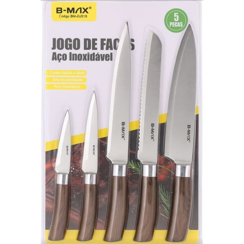 kit 5 Facas aco Inox para uso geral