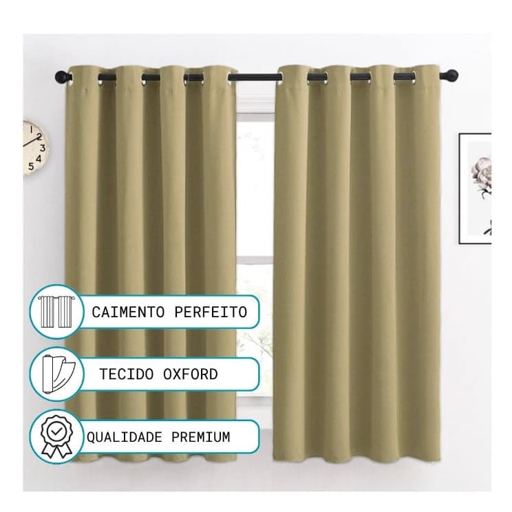 Kit Completo Cortina Oxford 3,00x1,80m Com Varão 2m Incluso