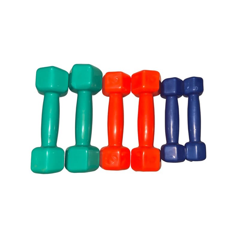 kit par de halteres emborrachado sextavado 1kg + 2kg + 3kg (12kg total)