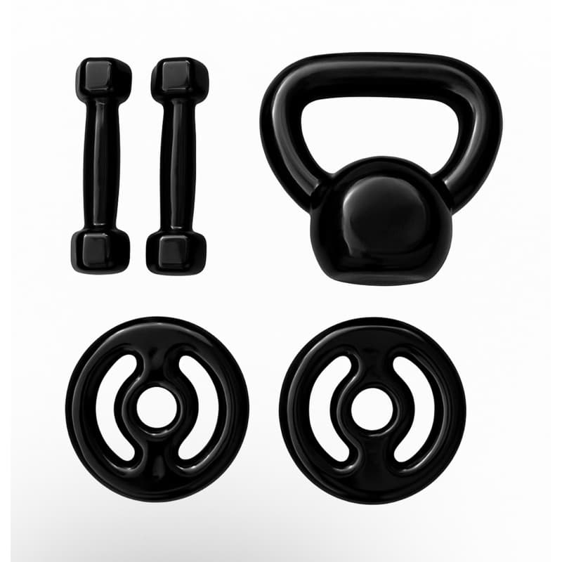 kit de treino 8kg ketlebell 4kg + par de halteres sextavado 1kg + par de anilha 1kg preto