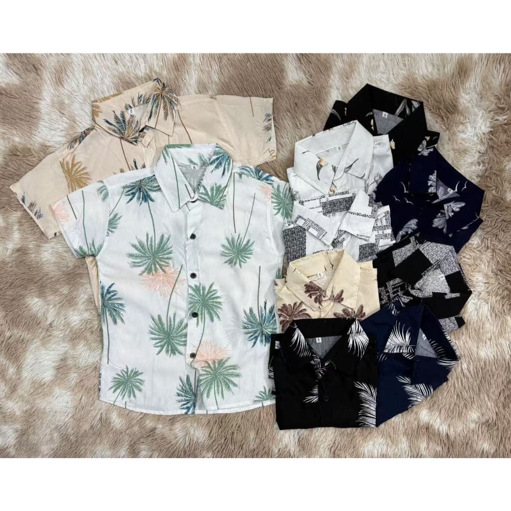 Camisa Social Infantil Menino Estampada Floral Viscose 4 ao 14 anos 二