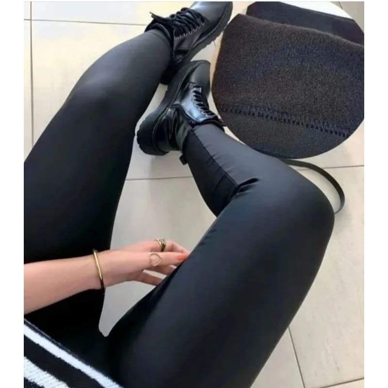 Calça legging flanelada forrada peluciada _ cós alto e confortável _ cintura alta leg térmica