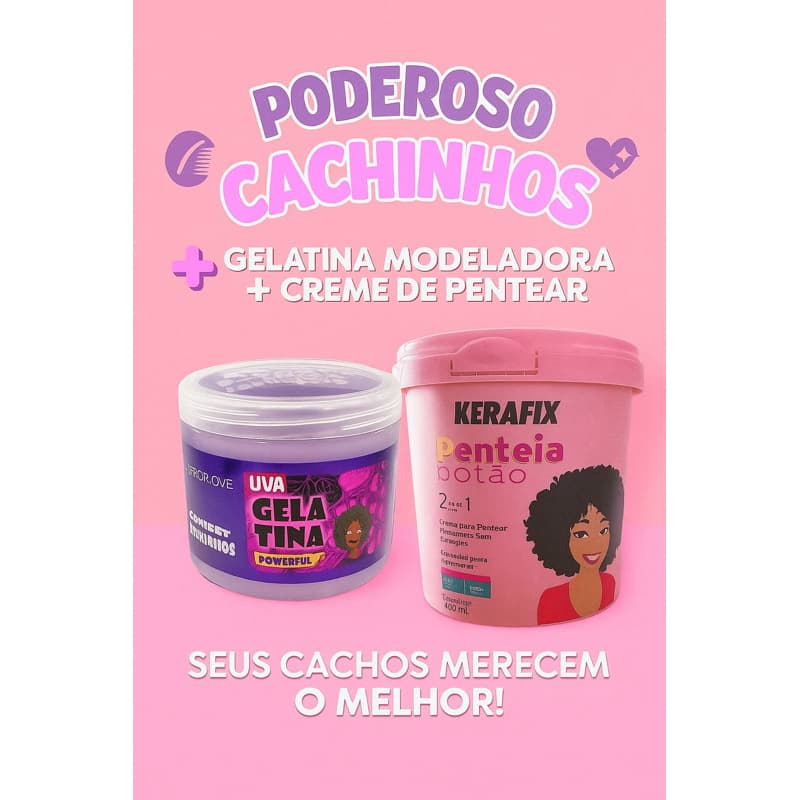 ✨ Kit Cachos Poderosos – Gelatina Modeladora de Uva 500g + Creme de Pentear Potão 500ml Hidralise