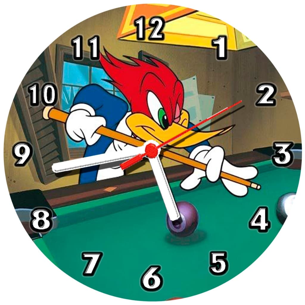 Relógio de parede decoração bar sinuca bilhar jogos desenho pica pau - tamanho - 30 cm