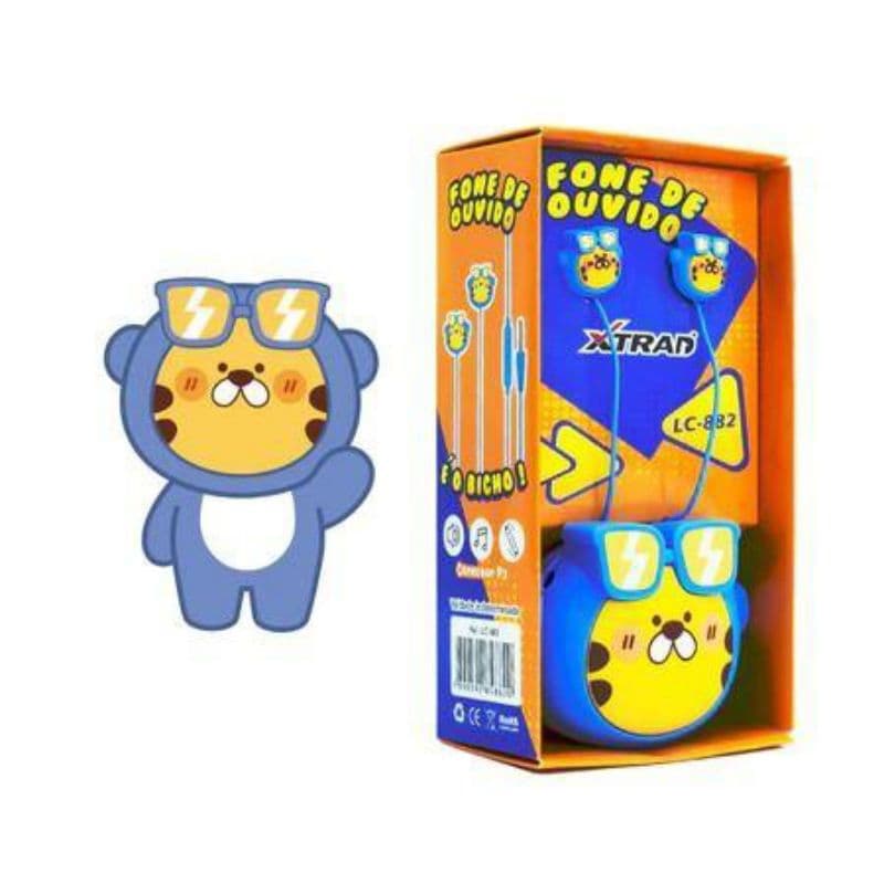 Fone de ouvido Xtrad animais com bolsinha para guardar P3