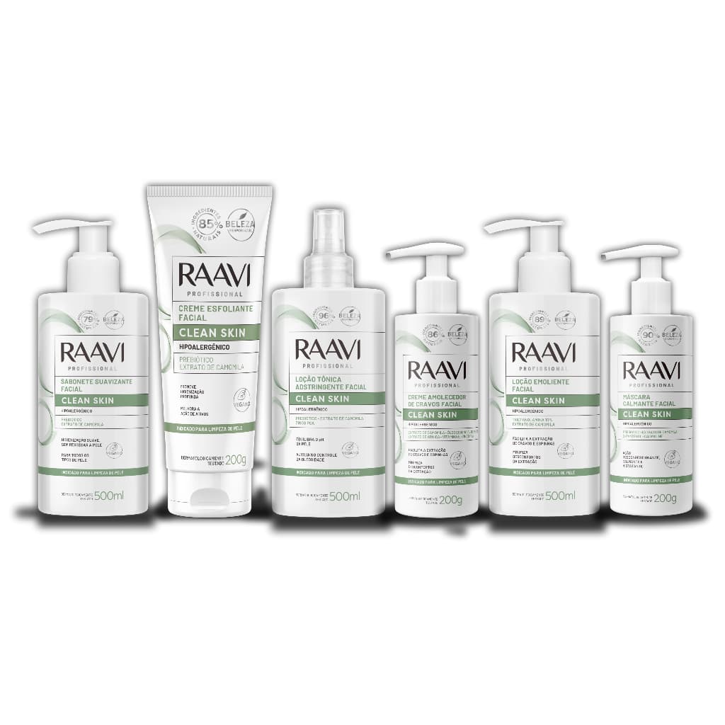 Kit Facial Raavi Clean Skin Limpeza de Pele Profissional - 6 produtos, VEGANO e HIPOALERGÊNICO