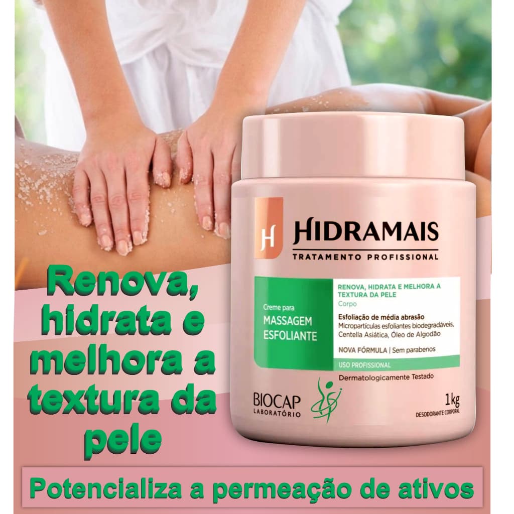 Creme Esfoliante corporal Média Abrasão 1kg Hidramais - Higienização Completa - Potencializa a Permeação de Ativos