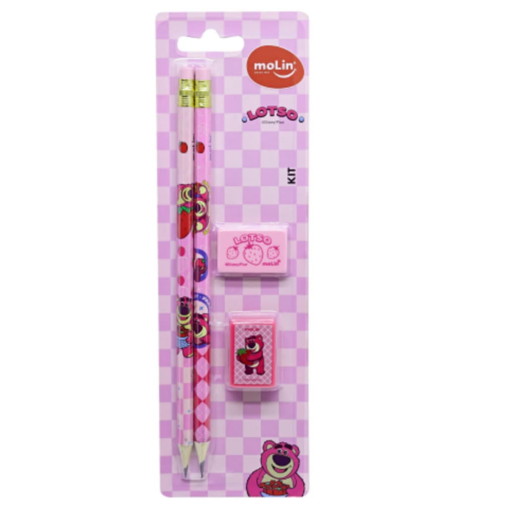 Kit Escolar Lotso – Lápis, Borracha e Apontador Molin