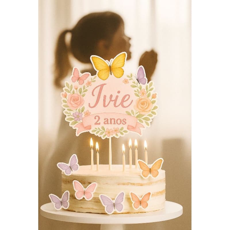 ENVIO IMEDIATO - Kit Topo de Bolo Jardim Encantado - Topper de Bolo Jardim das Borboletas - Decoração de Bolo Jardim