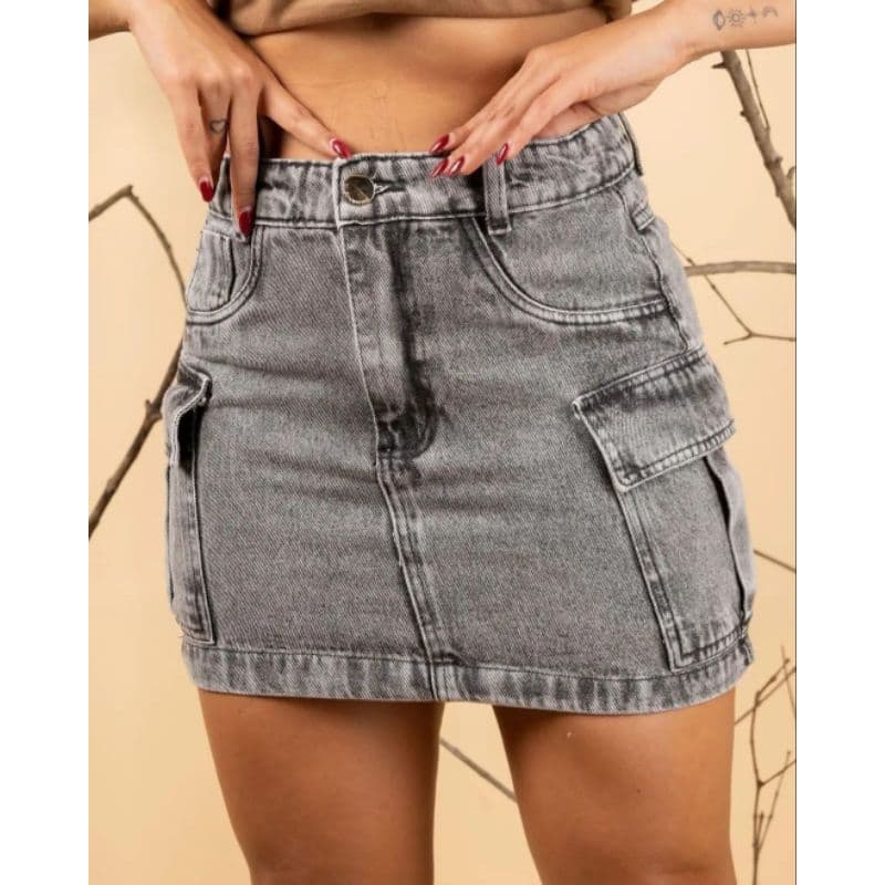 mini saia jeans cargo grafite feminina empina bumbum de alta qualidade
