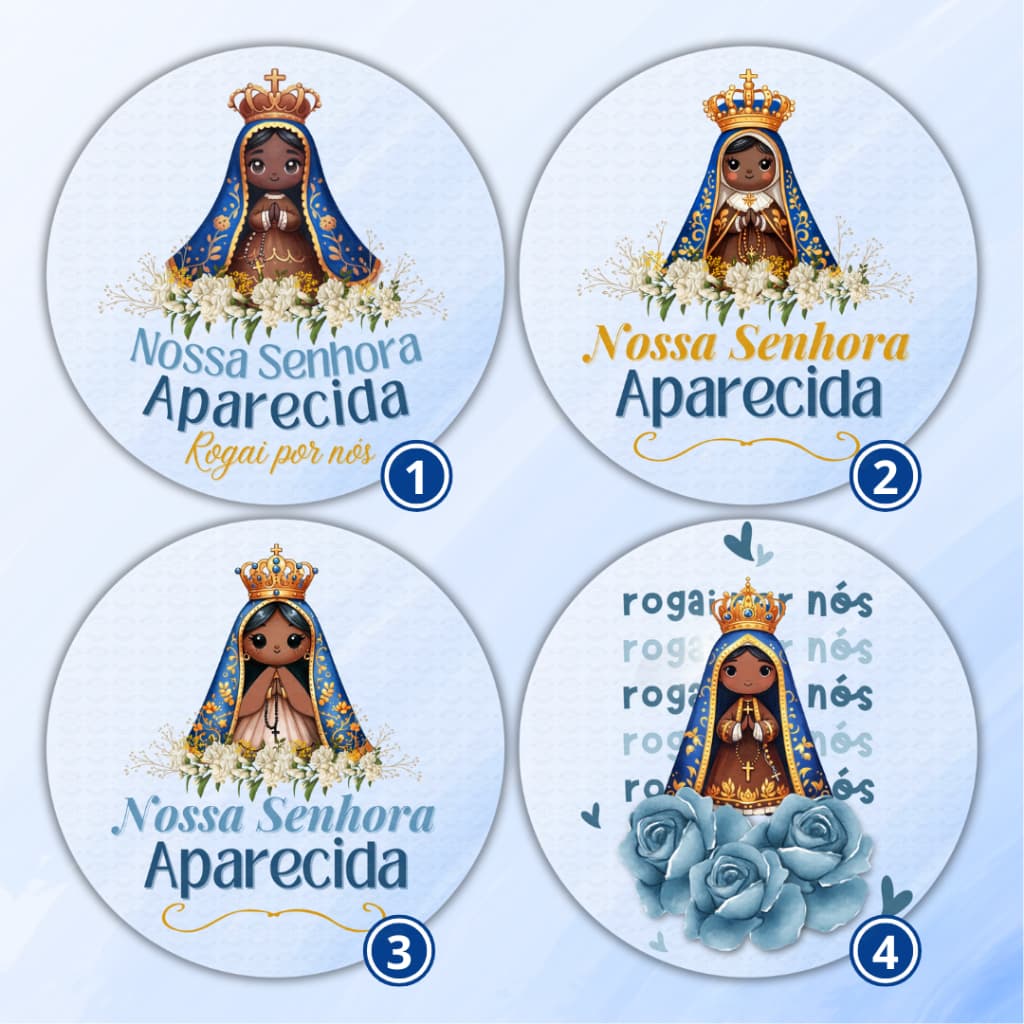 Kit 100 Tag Adesivas Nossa Senhora Aparecida Presente Embalagem Cliente Lembrancinha