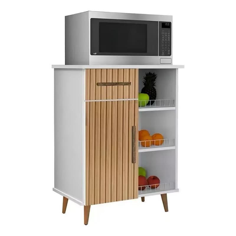 Armario De Cozinha Fruteira Balcão C/ Suporte P/ Microondas Cristal Cor branco ripado