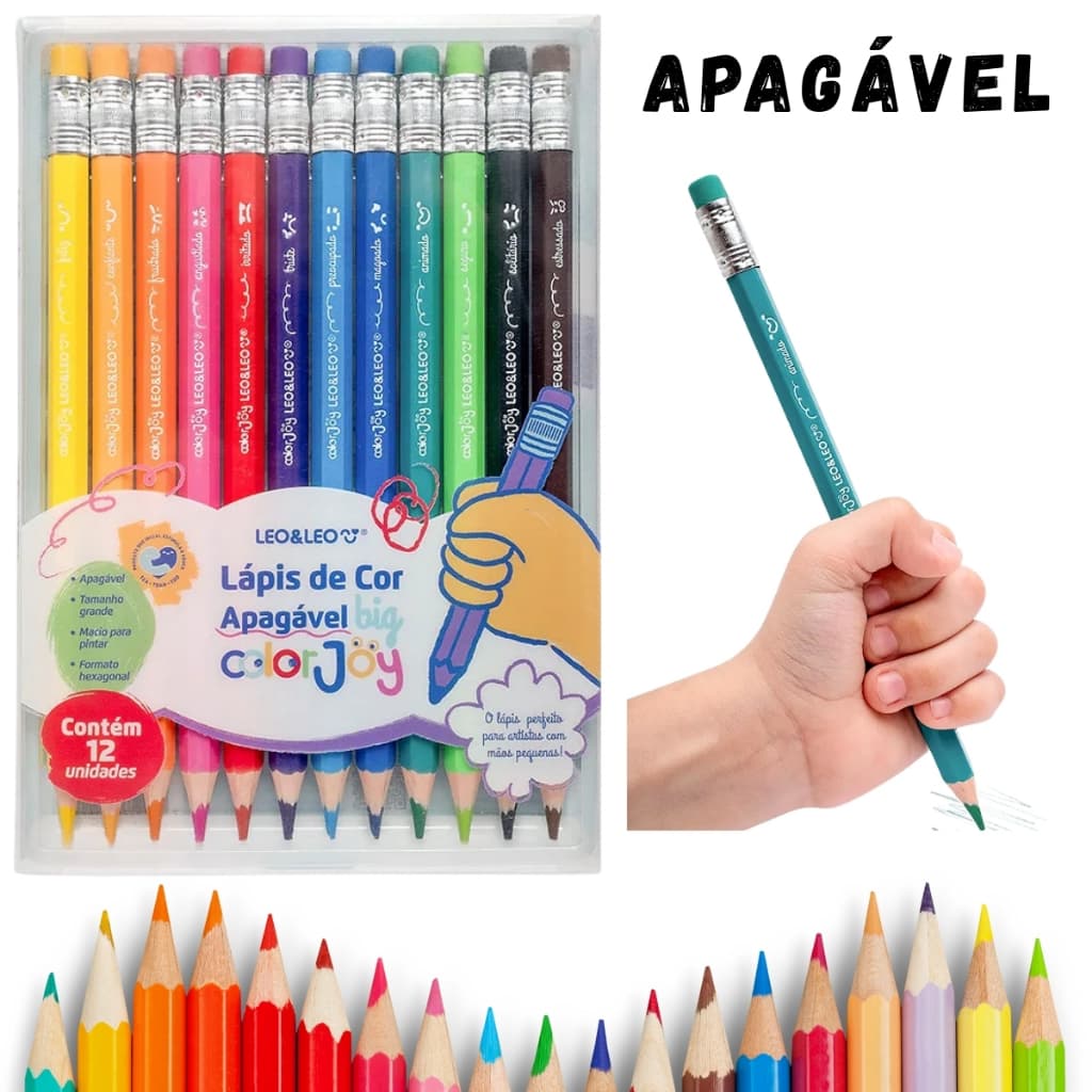 Lápis de Cor Apagável Color Joy TEA TDAH TOD Big Leo e Leo Grande 19cm Super Macio