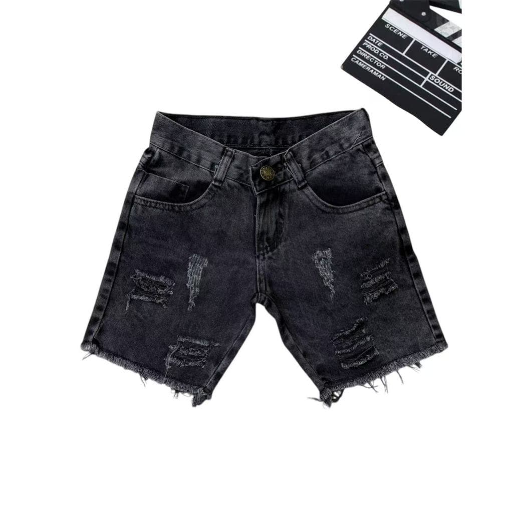 Short Jeans Infantil Menino Grafite Rasgado Juvenil 06