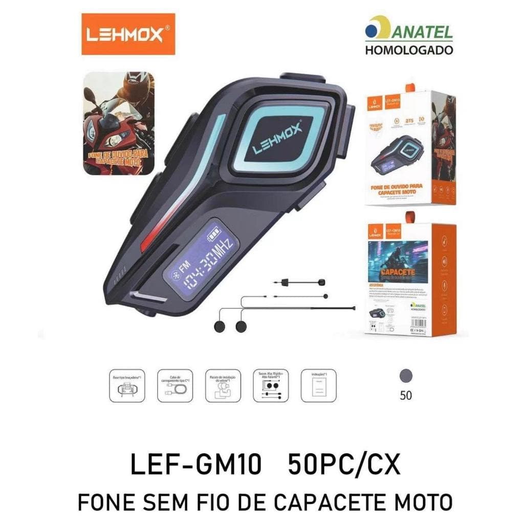 Fone De Ouvido Para Capacete Moto Universal Com Radio FM Bluetooth Headset Sem Fio